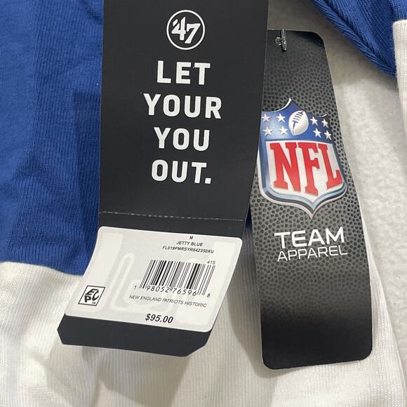 New England Patriots Long Sleeve Polo Men’s Sz Med '47 Brand NWT NFL Blue White - Picture 3 of 6